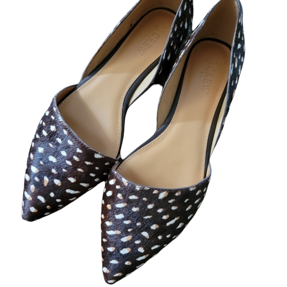 J CrewBrown Zoe Leopard Calf Hair D'orsay Flats